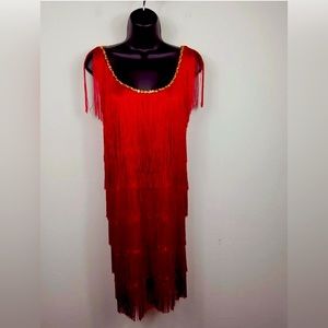 Jerry Beck Flapper Fringe Dress Red  Roaring 20's